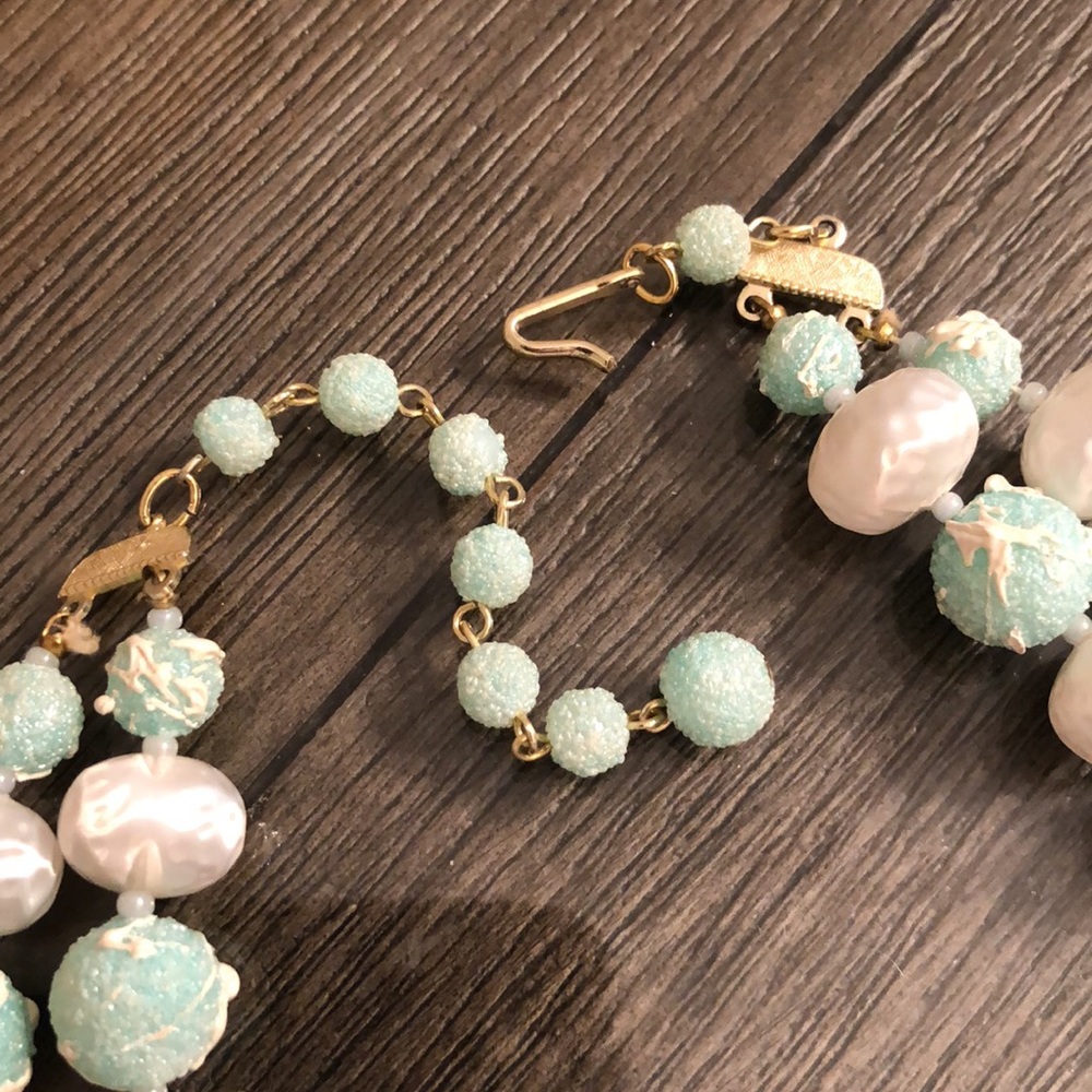 Vintage 1950’s Two Strand Splatter & Striped Satin Bead Necklace - Picture 4 of 12
